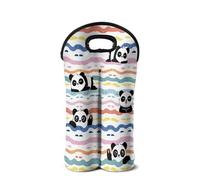 SEANATIVE Sac fourre-tout en néoprène pour 2 bouteilles de vin, sac de transport de champagne portable, Panda de dessin animé., Organiseur de sac