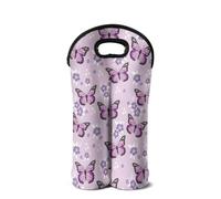 SEANATIVE Sac fourre-tout en néoprène pour 2 bouteilles de vin, sac de transport de champagne portable, Fleur/papillon, Organiseur de sac
