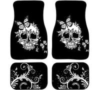 SEANATIVE Tapis de sol antidérapants pour voiture avant et arrière avec envers en caoutchouc - Motif tête de mort et papillon