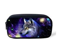 SEANATIVE Trousse à crayons Galaxy Loup Grande capacité de rangement Trousse de maquillage Durable Étudiant Papeterie pour femmes, hommes et enfants