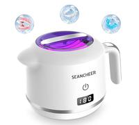 SEANCHEER Nettoyeur Ultrasons 48000Hz Bac Ultrason | 24W | 180ML | Mini Ultrasonic Cleaner Portable avec Lampe UV pour | Retainer | Prothèses Dentaires | Gouttière Dentaire | Bijoux | (Blanc)