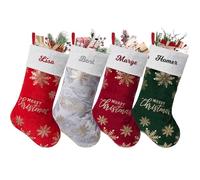 SearchI Chaussettes de Noël Personnalisé avec Nom Broderie Grande 4 PCS Chaussette pour Remplir et Suspendre Sacs Cadeaux de Noël pour Décorations d'arbres de Noël/Cheminées/Fête de Famille