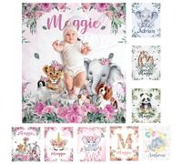 SearchI Couverture Bébé Personnalisé avec Nom 150x200cm,Plaid Couverture Bebe Naissance in Flanelle Douce et Douillette pour Landaus Berceau,Cadeaux d'anniversaire Personnalisés(Famille d'animaux)