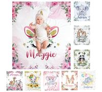 SearchI Couverture personnalisée pour Bébé Garçon Fille Douce et Douillette,Plaid Couverture en Flanelle Licorne Mignonne,Enfant Personnalisable Nom Souhaité Nommée,70x100cm