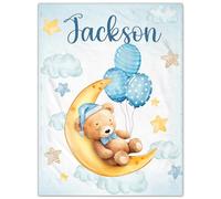 SearchI Couverture Personnalisée pour Bébé Garçon Fille Douce et Douillette,Plaid Couverture en Flanelle Ours Dinosaure,Enfant Personnalisable Nom Souhaité Nommée(Ours de Lune,70x100cm)