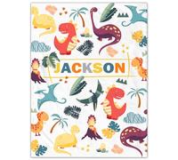 SearchI Couverture Personnalisée pour Bébé Garçon Fille Douce et Douillette,Plaid Couverture en Flanelle Ours Dinosaure,Enfant Personnalisable Nom Souhaité Nommée(Dinosaure,70x100cm)