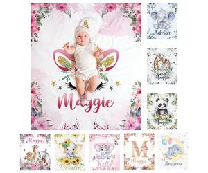 SearchI Couverture personnalisée pour Bébé Garçon Fille Douce et Douillette,Plaid Couverture en Flanelle Licorne Mignonne,Enfant Personnalisable Nom Souhaité Nommée,90x120cm