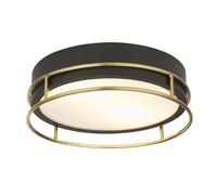 Searchlight Pheonix Plafonnier Phoenix à 2 ampoules, noir, laiton, verre dépoli