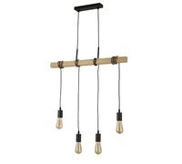 Searchlight Woody Suspension 4 Lumières, Noir Et Bois De Frêne