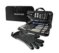 SEARWARE Ensemble d'outils de barbecue - Acier inoxydable - Design solide et durable - Gant résistant à la chaleur et brosse de barbecue sans poils - Thermomètre, injecteur de viande et brochettes de