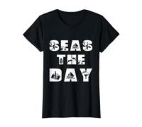 Seas The Day Amusant Vacances Plage Vacances Blague Été T-Shirt Graphique avec Valeur, Femme, Noir, M
