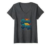 Seas The Day, croisière Amusante, Vacances Nautiques, océan, Soleil T-Shirt avec Col en V, Femme, Chiné Foncé, S