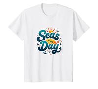 Seas The Day, croisière Amusante, Vacances Nautiques, océan, Soleil T-Shirt, Enfant, Blanc, 4 Ans