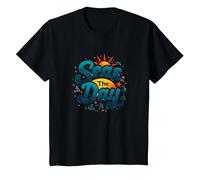 Seas The Day, croisière Amusante, Vacances Nautiques, océan, Soleil T-Shirt, Enfant, Noir, 8 Ans