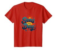 Seas The Day, croisière Amusante, Vacances Nautiques, océan, Soleil T-Shirt, Enfant, Rouge, 8 Ans