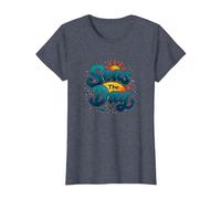 Seas The Day, croisière Amusante, Vacances Nautiques, océan, Soleil T-Shirt, Femme, Bleu Chiné, XXL