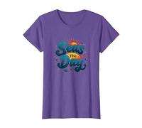 Seas The Day, croisière Amusante, Vacances Nautiques, océan, Soleil T-Shirt, Femme, Violet chiné, XL