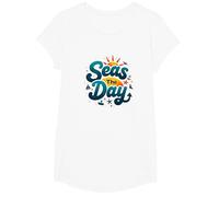 Seas The Day, croisière Amusante, Vacances Nautiques, océan, Soleil T-Shirt, Fille, Blanc, S