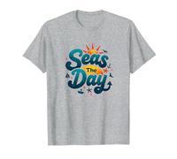 Seas The Day, croisière Amusante, Vacances Nautiques, océan, Soleil T-Shirt, Homme, Gris Chiné, L