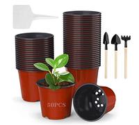 Seasboes 50 Pièces Petit Pot de Fleur Plastique, Réutilisables Pot semis Godets Semis, 10 CM Pots de Fleurs pour Le Jardinier Livré avec 20 étiquettes de Plantes et 3 Outils de Jardinage (50)