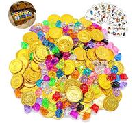 Seasboes Lot de 160 Trésors pour Fête Pirate - Pierres Précieuses, Pièces d'Or, Autocollants - Jouets et Petit Cadeau pour Anniversaire d'Enfant