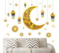 Seasboes Sticker mural Aïd Mubarak, Ramadan Décoration murale Autocollant mural Ramadan Croissant de lune PVC Décoration murale