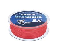 Seashark Ligne de pêche tressée Couleur ne se décolore jamais 8 brins Super résistante en polyéthylène Ligne de pêche résistante à l'abrasion Fil de pêche à haute résistance 6 lb à 36 kg (Rouge, 6,8