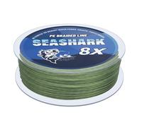 Seashark Ligne de pêche tressée Couleur qui ne s'estompe jamais 8 brins Super résistante en polyéthylène tressée Résistance à l'abrasion Fil de pêche sans étirement Plusieurs couleurs 2,7 kg à 36,3 kg