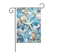 Seashell Harmony Art Drapeau de jardin unique avec support, parfait pour les décorations de vacances et les drapeaux de jardin d'hiver, drapeau de 30,5 x 45,7 cm