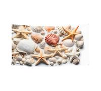 Seashell Sandy Beach Bannière de fond en polyester avec œillets métalliques pour événements en plein air, marchés de Noël et fêtes