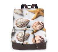 Seashell Sandy Beach Print Sac à dos imperméable antivol léger en cuir PU tendance en nylon pour l'école Sac à dos de voyage, Noir , Taille unique
