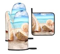 Seashells by the Seashore Lot de 3 gants de cuisine imprimés résistants à la chaleur et antidérapants avec boucle de suspension pour cuisine, grillades, pâtisseries, barbecues