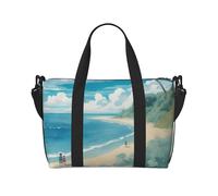 Seashells on the beach Print oblique across Hand Travel Bag Polyester Women Men Overnight Duffel Cabas Tote Bag Black, One Size, Noir/blanc, One Size