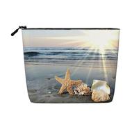 Seashells On The Beach Trousse de maquillage zippée grande capacité, faux chanvre pochette de voyage pour usage quotidien pour femme