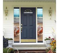Seashells On The Sandy Beach Bannière de porte à suspendre Printemps Été Bienvenue Porche Bannière Happy Birthday Party Bannière Fond Photo Panneau Porche Panneau Panneau de Porte D'entrée Pour Yard