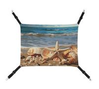 Seashells on The Sandy Beach Hamac en toile imprimée pour animaux de compagnie - Respirant et pliable pour chats, chiens et petits animaux de compagnie - Idéal pour la maison, les voyages et l'hôpital