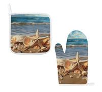 Seashells on The Sandy Beach Lot de 2 gants de cuisine et maniques avec rembourrage en coton longs et boucles de suspension