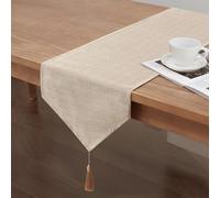 SEASHORE TREE Chemin de table en faux lin imperméable pour cuisine, commode, décoration de mariage, vacances, salle à manger (beige, 35 x 240 cm)