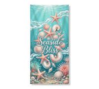Seaside Bliss Bannière décorative pour porte Motif étoile de mer océanique coquillages sous-marins Décoration de fête sur la plage d'été Toile de fond à suspendre pour intérieur ou extérieur 91,4 x