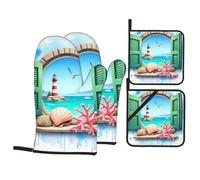 Seaside Lighthouse View Gants de four et maniques résistants à la chaleur avec poignée antidérapante pour barbecue, pâtisserie, cuisine