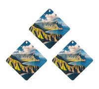 Seaside Mountain Skyline Lot de 3 désodorisants pour voiture, maison, bureau, style gris à suspendre en forme de losange à suspendre, cartes parfumées durables pour voiture, maison, bureau