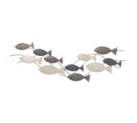 Seaside No.64 - Banc de poissons métal bleu/blanc/gris 3D - Décoration intemporelle à suspendre