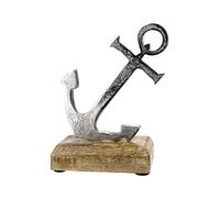 Seaside No.64 Décoration maritime en aluminium - Ancre sur bois de manguier - Hauteur : 16 cm