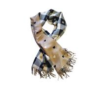 Seaside No.64 Écharpe réversible taille XXL - Foulard doux et douillet avec cœurs et franges - En marron et beige combiné avec des motifs à carreaux et à rayures pour l'automne, l'hiver, le printemps