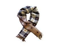 Seaside No.64 - Écharpe réversible XXL en matière de cœur - Foulard doux et douillet avec cœurs et franges - En marron et beige combiné avec des motifs à carreaux et à rayures pour l'automne, l'hiver,