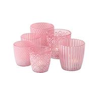Seaside No.64 - Lot de 6 photophores en verre de 7 à 9 cm - Photophore pour une ambiance romantique - Bougeoir avec 3 designs en 2 tailles chacune - Ornements rétro en cristal - (rose, lot)