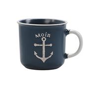 Seaside No.64 - Vaisselle en faïence maritime - Motifs ancre, gouvernail et bateau en papier - Céramique blanche et bleue - Set de vaisselle Accessoires de cuisine - Articles cadeaux (bleu, tasse