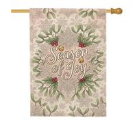 Season Of Joy Drapeau de maison de Noël avec citation gui 71,1 x 101,6 cm | Citation de la saison de joie, drapeau de cour, illustration botanique de gui, motifs complexes de flocons de neige