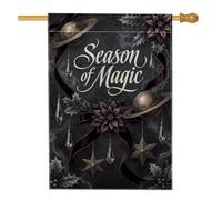 Season Of Magic Drapeau Citation d'hiver Céleste Planète Maison 71 x 101 cm | Thème céleste, drapeau de pelouse, fleurs de poinsettia, étoiles suspendues, décoration hivernale, impression double face