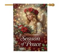 Season Of Peace Angel Poinsettia Drapeau de maison de Noël 71 x 101 cm | Fleurs de poinsettia, drapeau de pelouse, pommes de pin, baies de houx, œuvre d'art angélique, décoration de jardin d'hiver